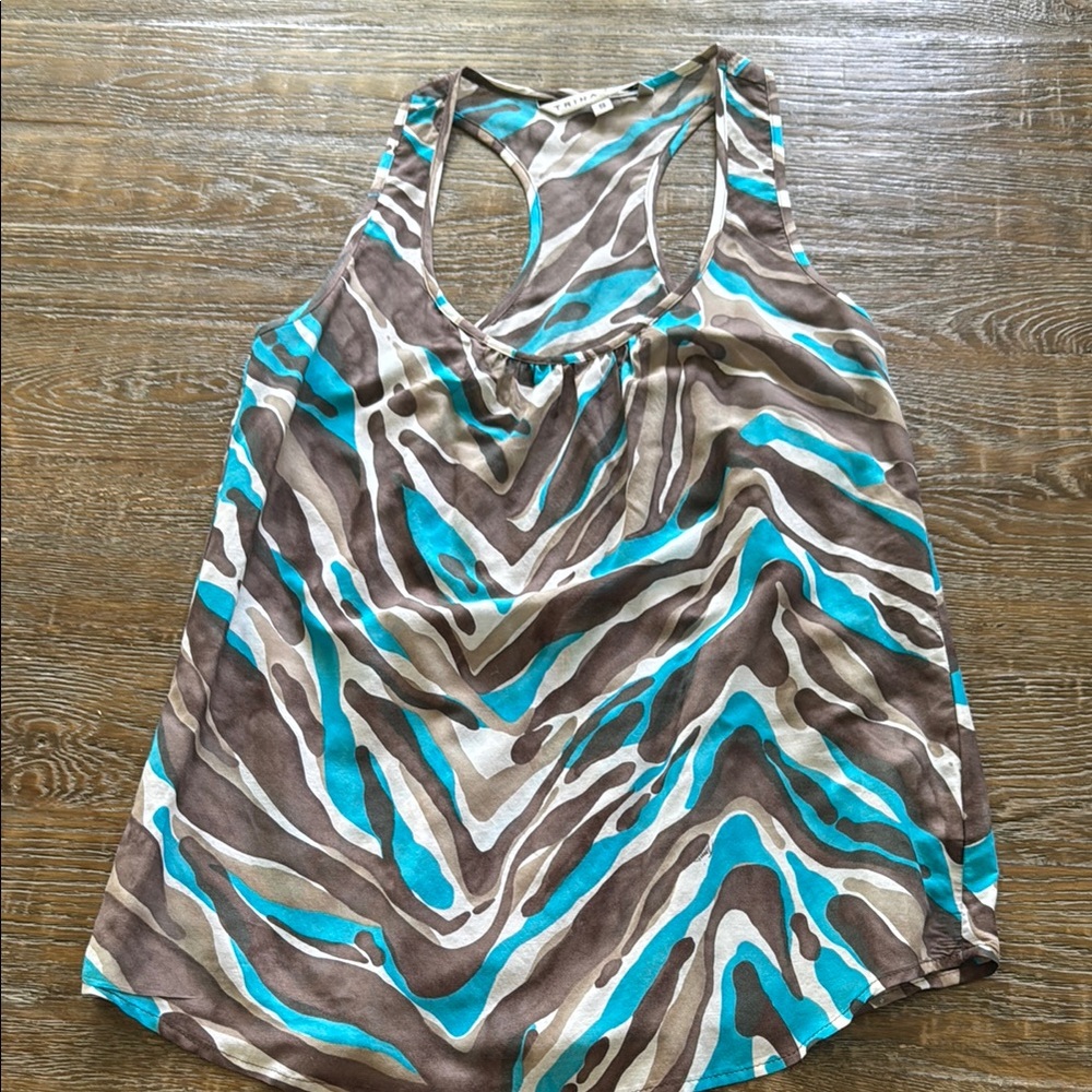Trina Turk Brown and Teal Patterned Tank Top